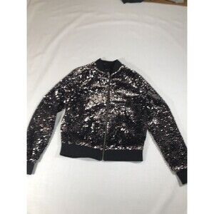 Aeropostale Sequins Jacket Zip Black Collar/Cuffs Size Medium